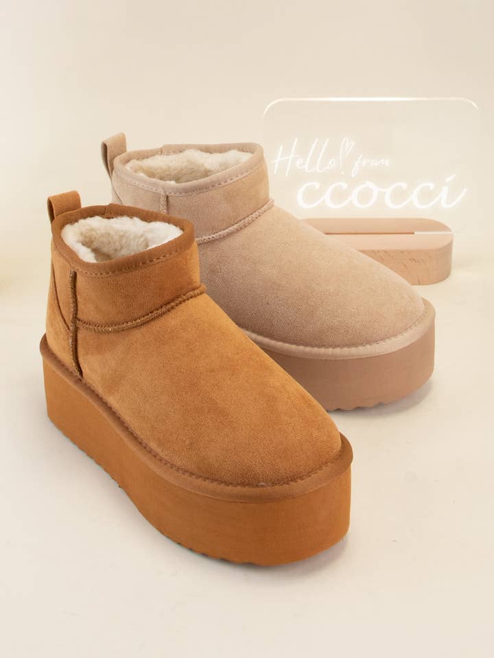 CCOCCI - Wholesale Platform Heels - Women's - BENJI MINI ANKLE PLATFORM HEEL FUR-LINED FUR LINED BOOTS