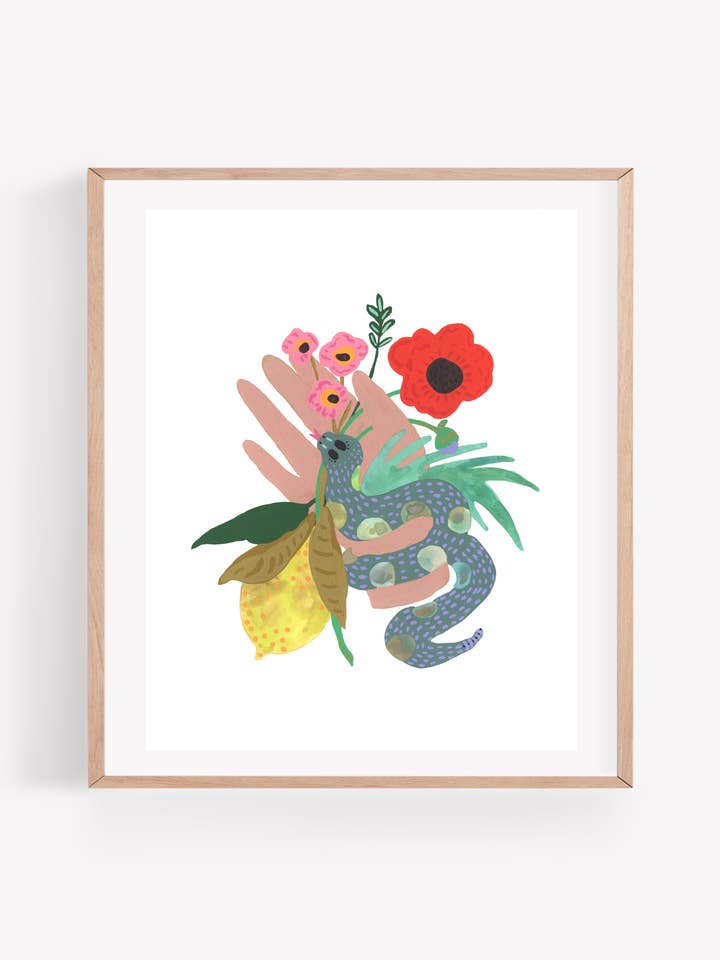 Impression artistique à la main de serpent pour la vente par Persika Design Co.