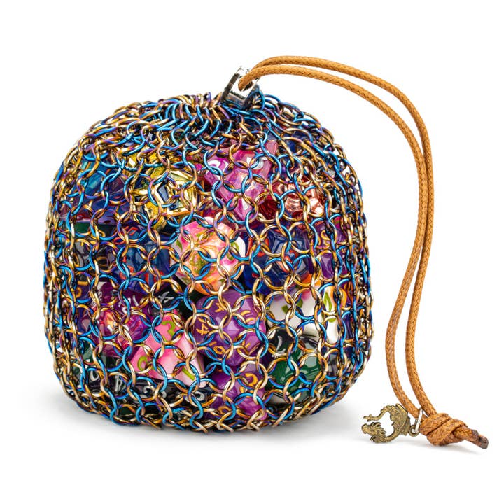Hymgho Premium Dice - Wholesale Dice - Hero's Chainmail Dice Bag - Blue & Gold