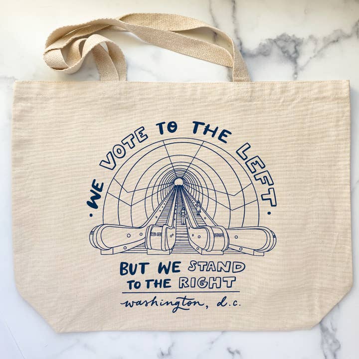 Tote Bag - DC Escalator Etiquette for wholesale by Billie Claire Illustration (Handmade)