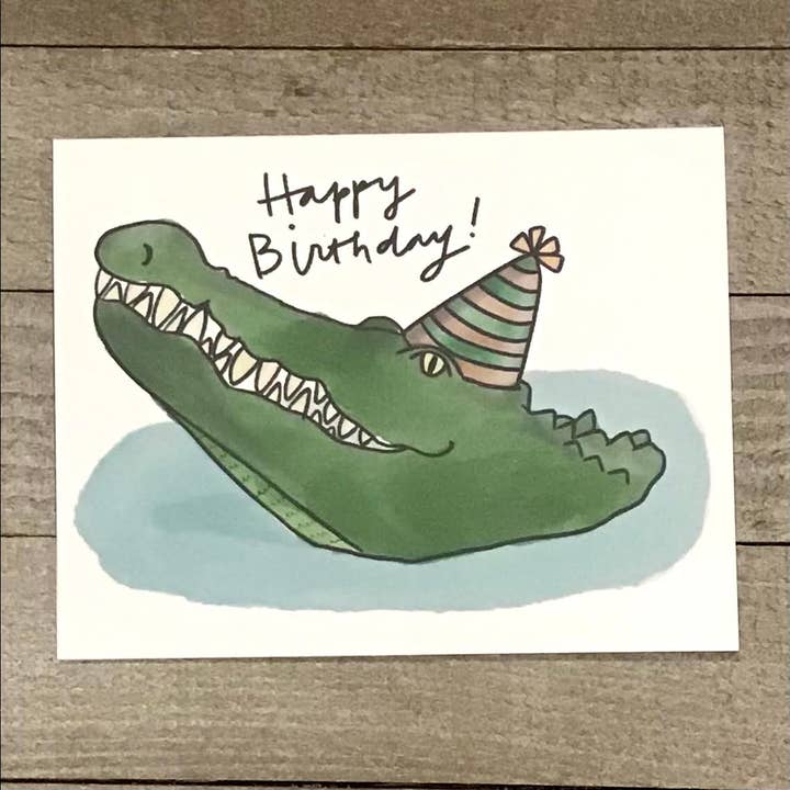 Carte de joyeux anniversaire Crocodile/Alligator in Water pour la vente par Ink Delights