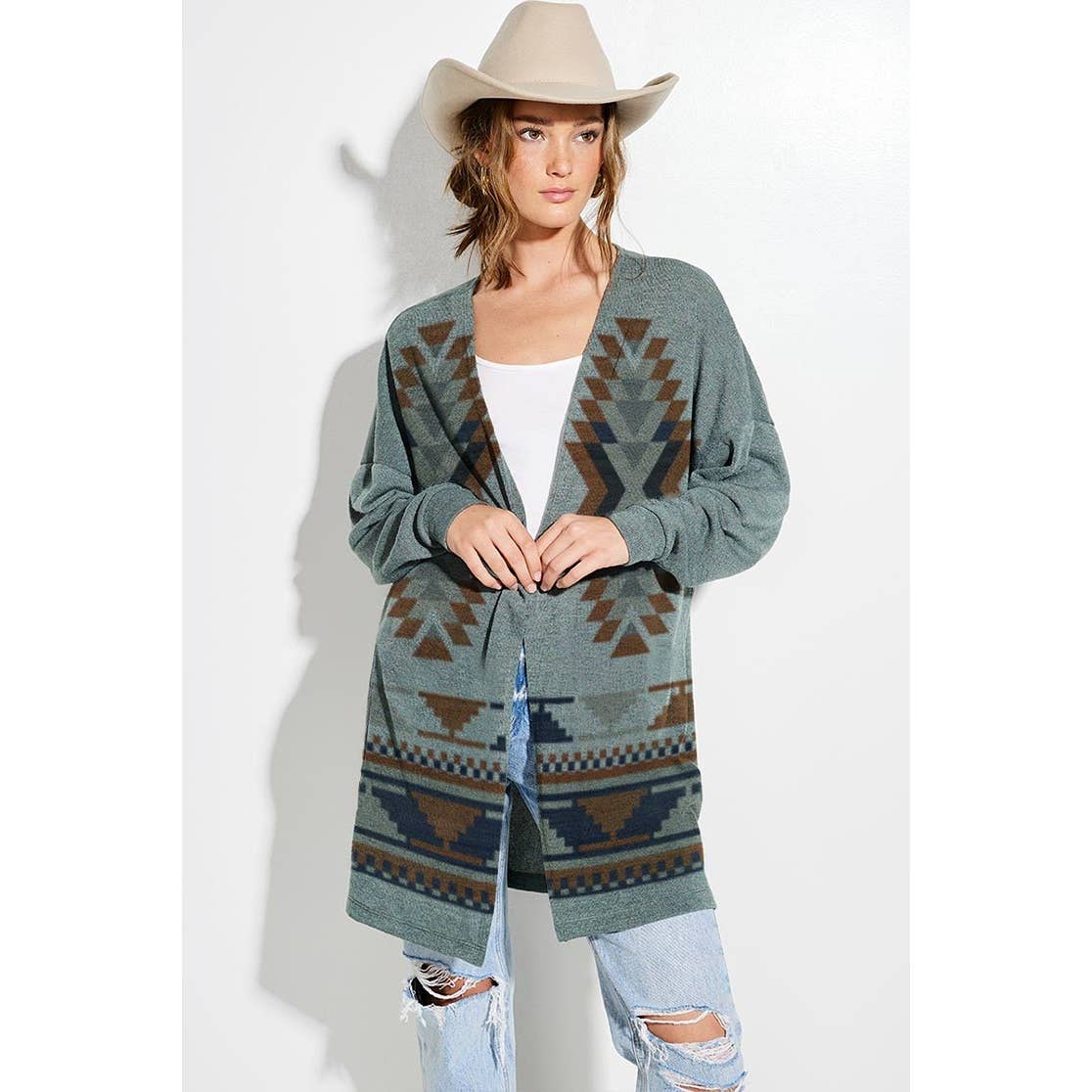 Phil Love - Wholesale Cardigan - Women's - Aztec print Loose fit long sleeve Knit cardigan4