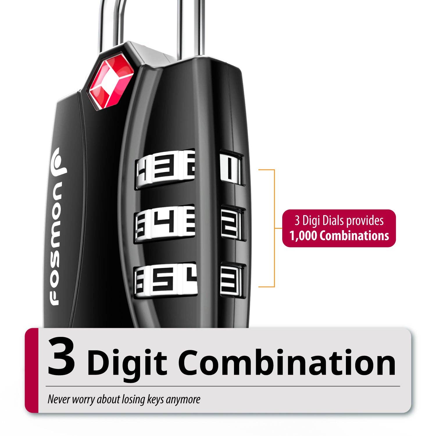 Fosmon - Wholesale Luggage Lock - 3-Digit TSA Accepted Combination Luggage Lock2