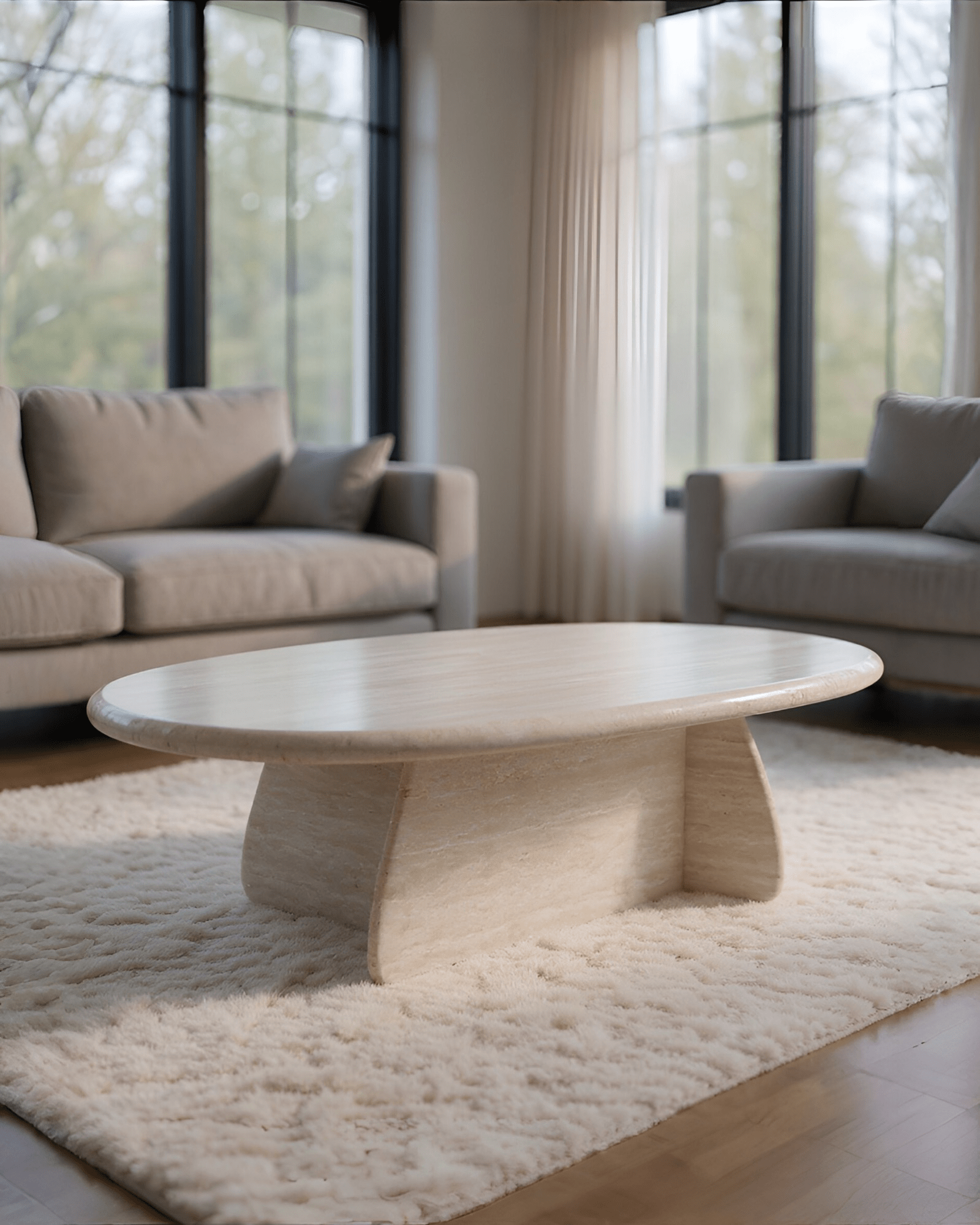 Belaré Home - Wholesale Coffee Table - Toscana Italian Travertine Coffee Table - Hand-Carved Stone Pedestal Base4