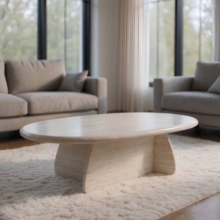 Belaré Home - Wholesale Coffee Table - Toscana Italian Travertine Coffee Table - Hand-Carved Stone Pedestal Base4