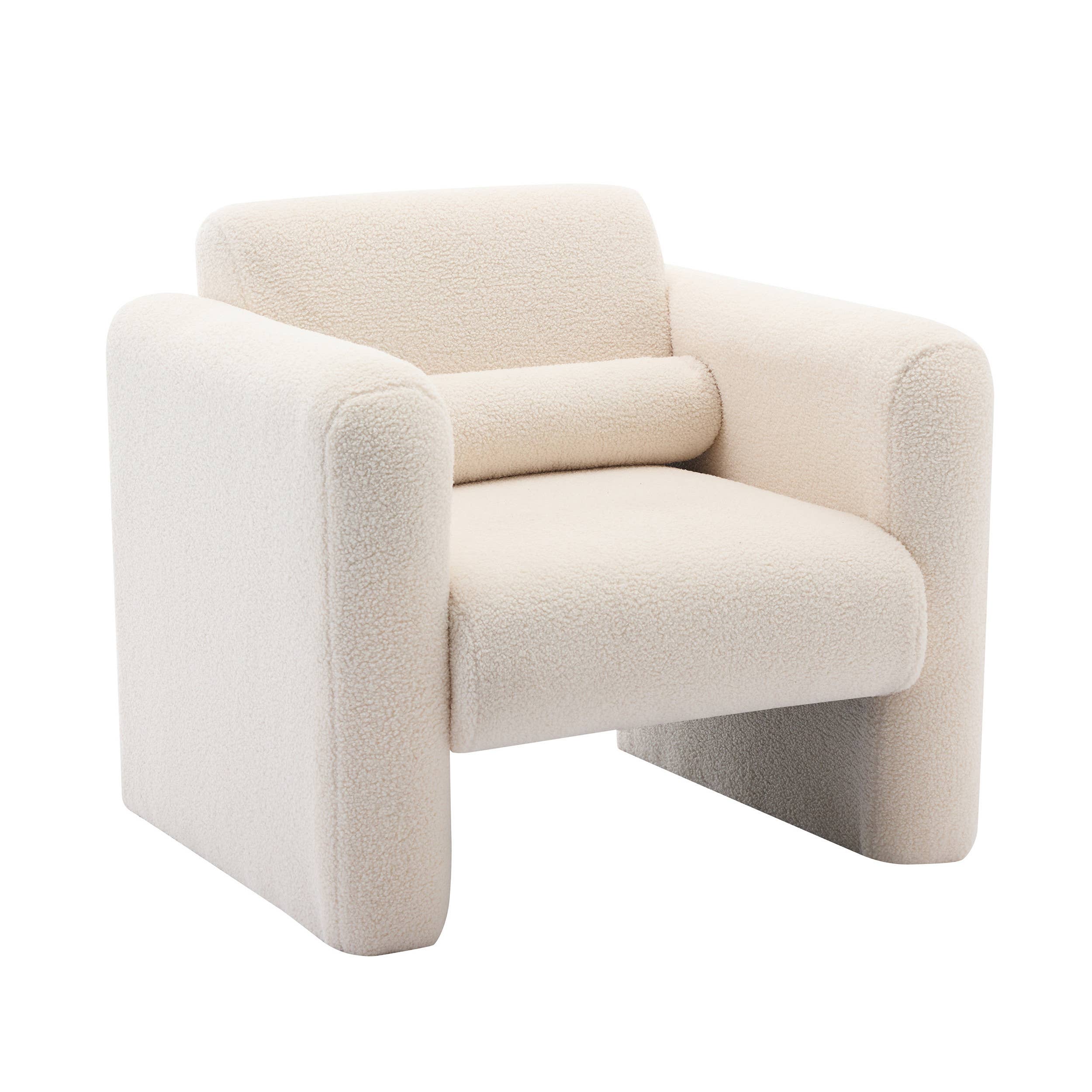 HomeRoots – wholesale Chair – 31" Cream Boucle Upholstered Arm Chair With Toss Pillow0