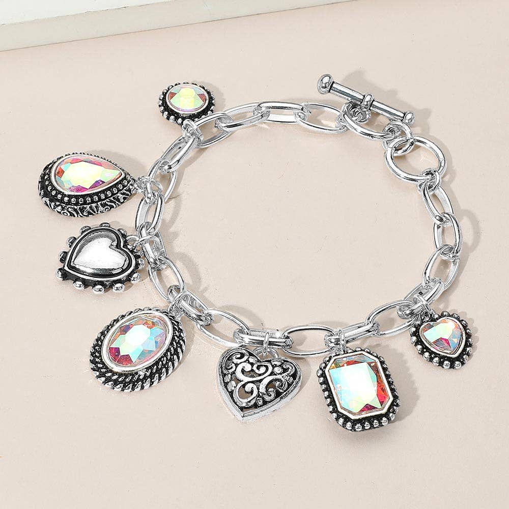 Sensibling Corp. – Großhandel Armband mit Charms/Anhängern – Tropfenförmiges Oval Rundstein Metallherz Anhänger Armband10