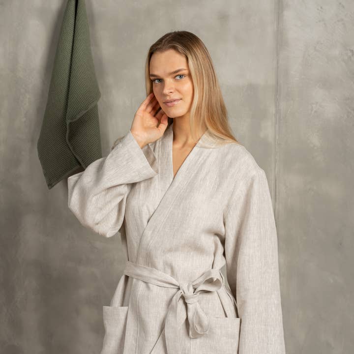 menique - Wholesale Robe - Women's - Women's 100% Linen Bath Robe - Organic Natural Bath Wear4