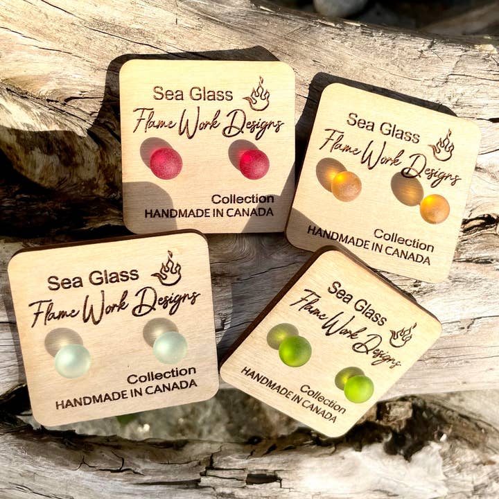 Flame Work Designs - Glass Jewelry - Wholesale Stud/Post Earrings - 12 Pairs Rainbow Sea Glass Studs Collection 10% OFF7