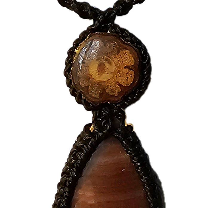 Ayahuasca vine and red jasper macrame necklace for wholesale by Amazon Ecology