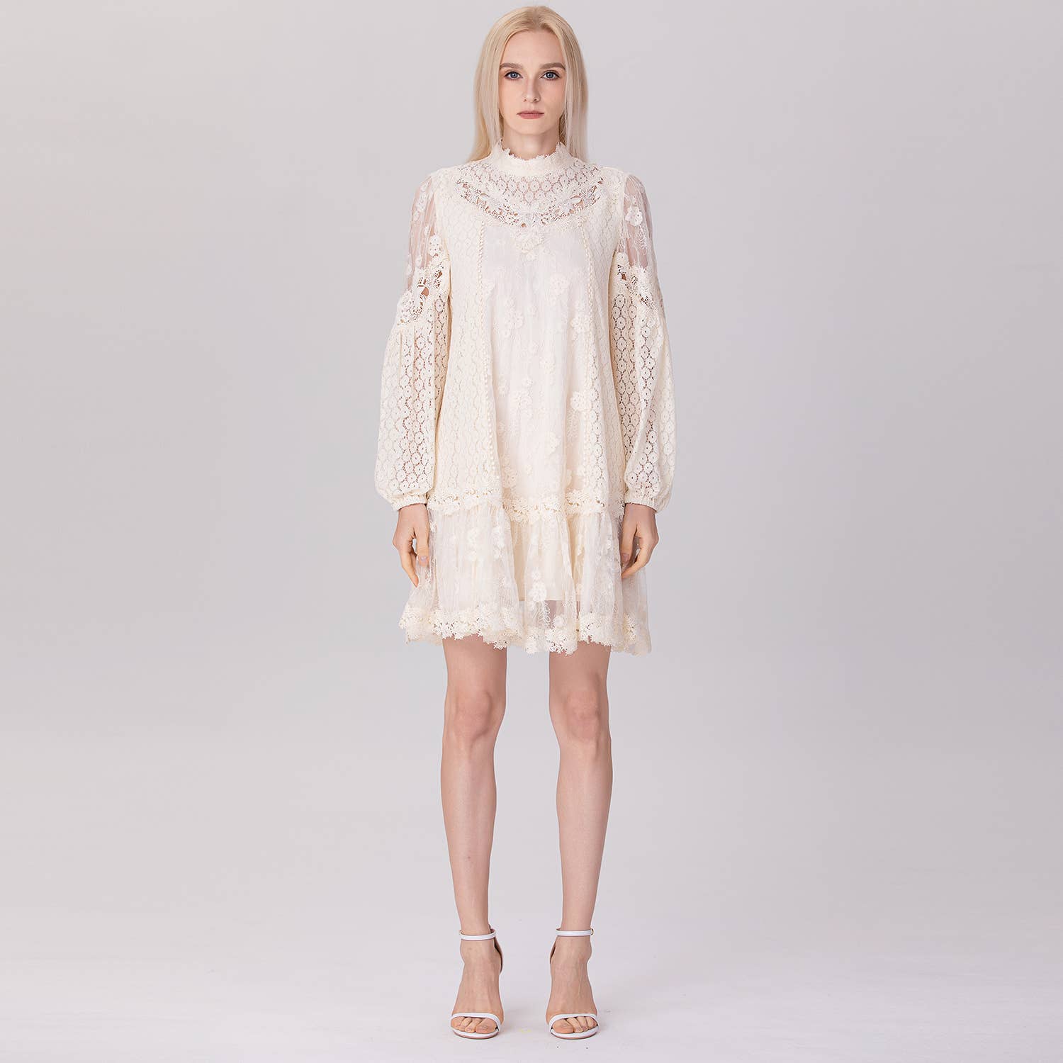 custard Multi-lace and tulle babydoll dress for wholesale on Faire5