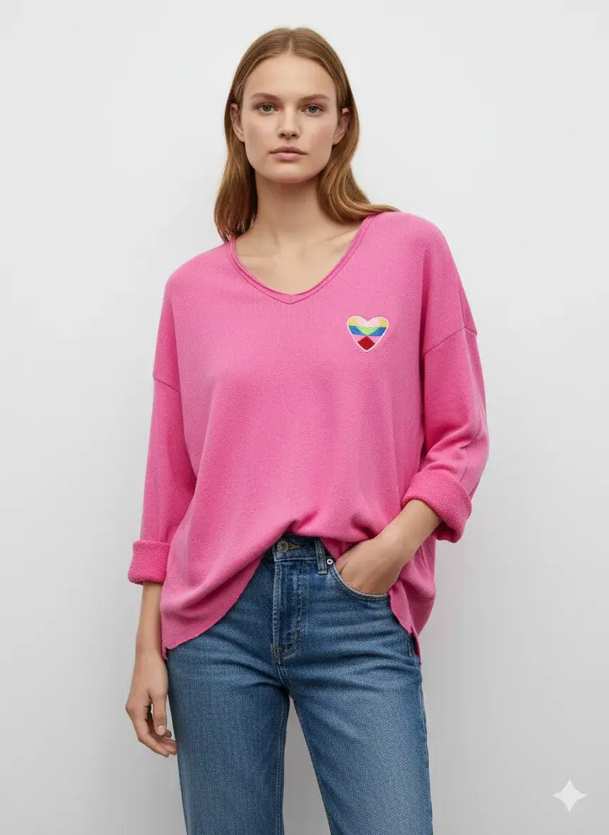 Mimi & Gogo - Vente Sweat-shirt – femme - Sweat-shirt brodé cœur à multi couleurs @5105_SweatMultiCoeu14