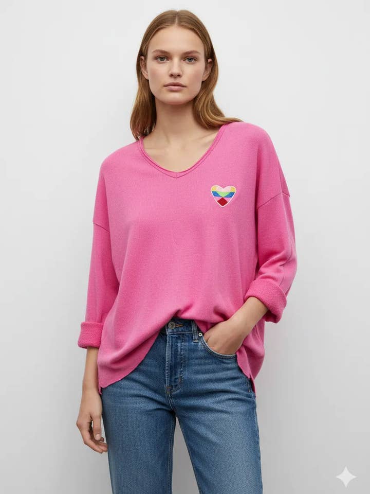 Mimi & Gogo - Vente Sweat-shirt – femme - Sweat-shirt brodé cœur à multi couleurs @5105_SweatMultiCoeu14