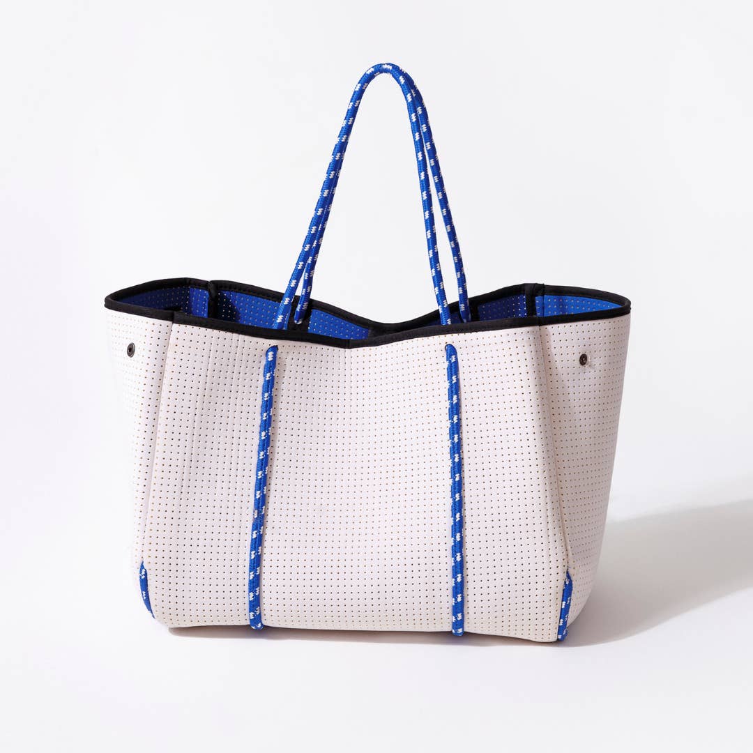 Pop Ups Brand - Wholesale Tote Bag - Women's - LARGE NEOPRENE TOTE BAG WHITE AND BLUES