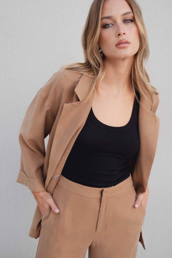 Camel DOUBLE-BREASTED FLUID BLAZER for wholesale on Faire6
