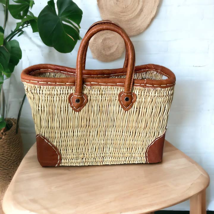 Cestas de mimbre con asas de cuero para venta al por mayor de DarKech