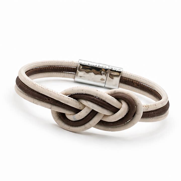 Pulseira em Cortiça Natural e Branca Entrelaçada por atacado de Line Cork