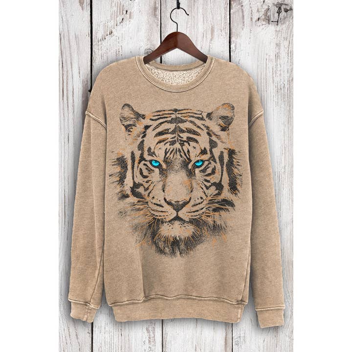 TIGER BIG FACE FOIL MINERAL SWEATSHIRTS for wholesale by HRTandLUV