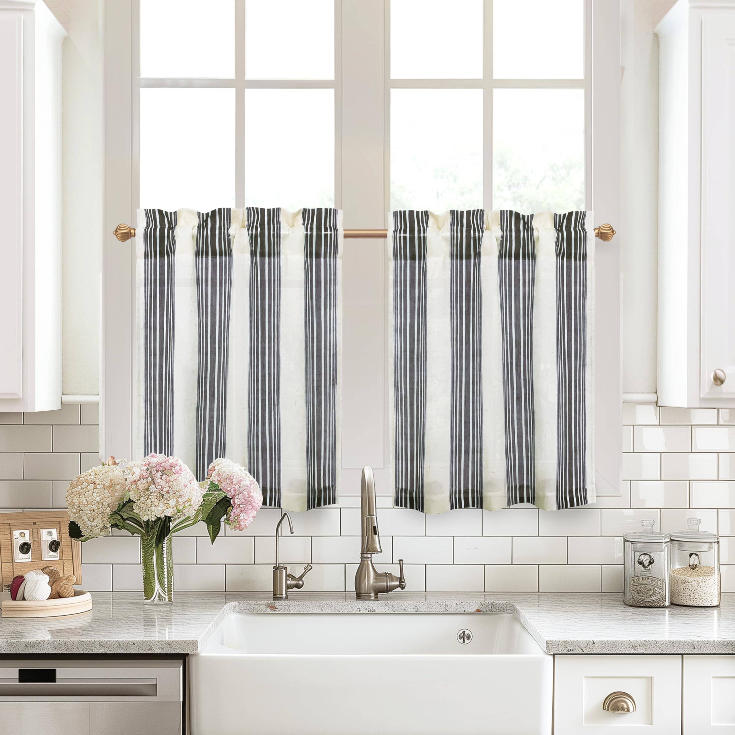 DriftAway - Wholesale Curtain - 2 Panels Linen Kitchen Tier Curtains Striped Cafe Curtains0