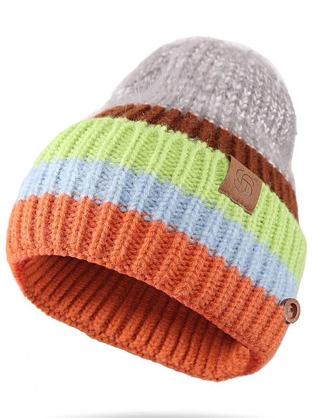 Flerfärgad stickad ribbad mössa med knappar för wholesale av SERENITA