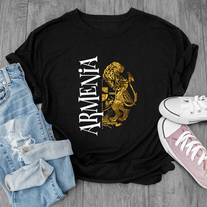 Golden Lion Armenian Coat of Arms Black T-Shirts for wholesale by Paapaiii