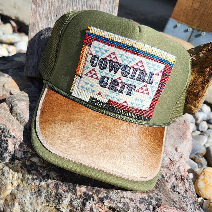 Funk Town Tees - Wholesale Trucker Hat - Women's - Cowgirl Grit Trucker Hat - Upcycled Native Print Afghan 1