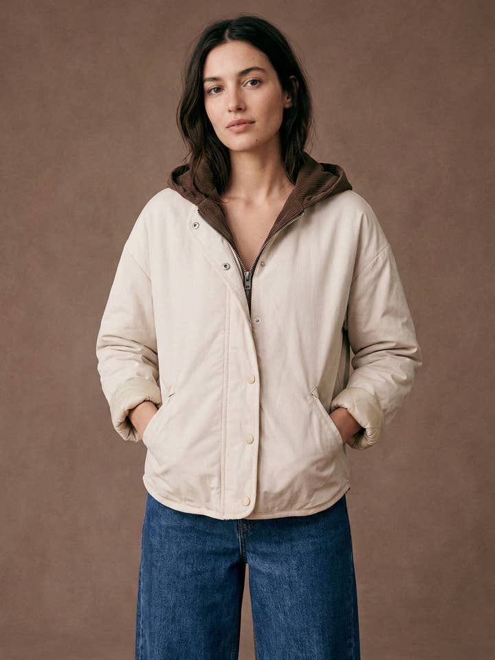 Giacca trapuntata con cappuccio in velluto a coste rimovibile PV2578 per la vendita all'ingrosso da parte di Pépouz' Paris