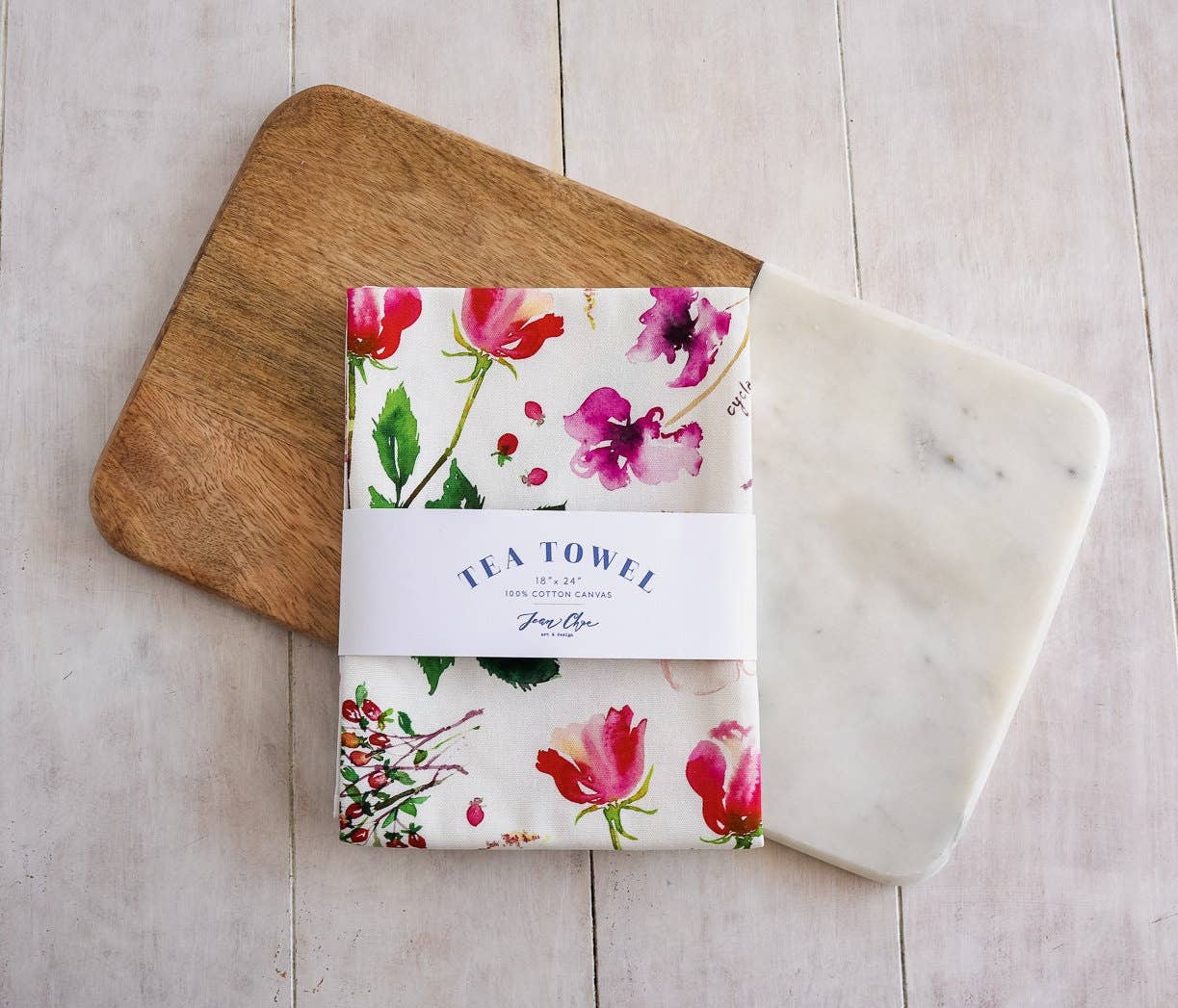 Jean Choe Art & Design - Wholesale Tea Towel - Botanical Rainbow (Red) Kitchen Tea Towel. Floral Tea Towel.4