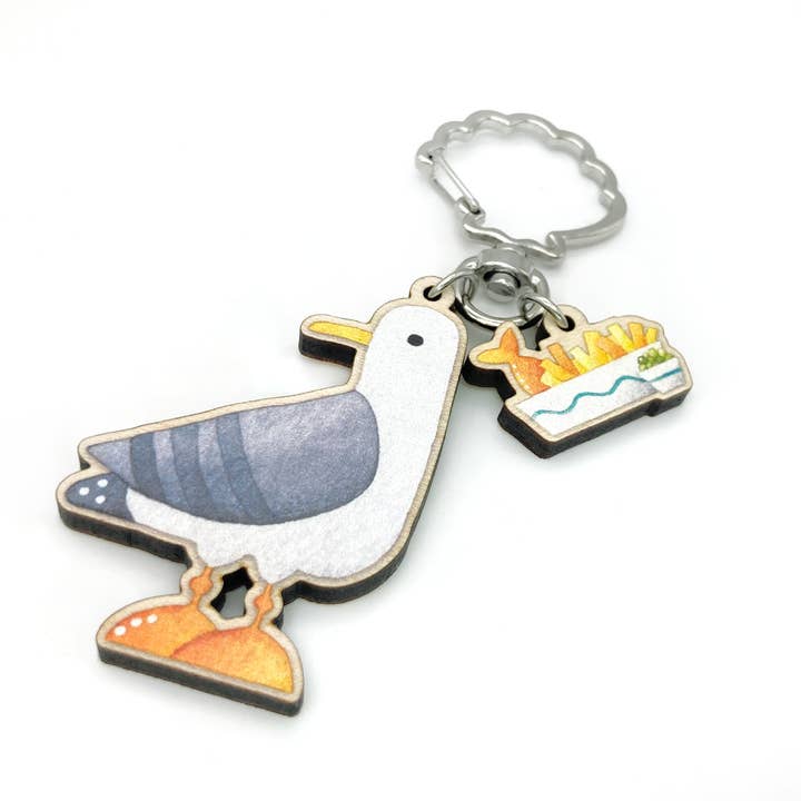 East Neuk Beach Crafts – wholesale Keychain – Unisex – Seagull Keyring - Fish and Chips - Wooden Seaside Gifts4