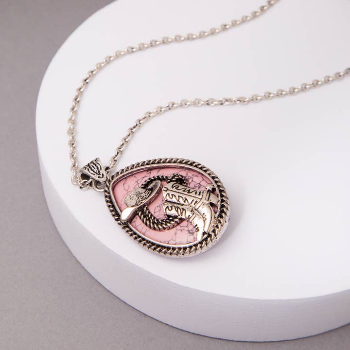 SP Sophia Collection - Wholesale Pendant/Charm Necklace - Western Turquoise Hat & Boot Teardrop Pendant Necklace