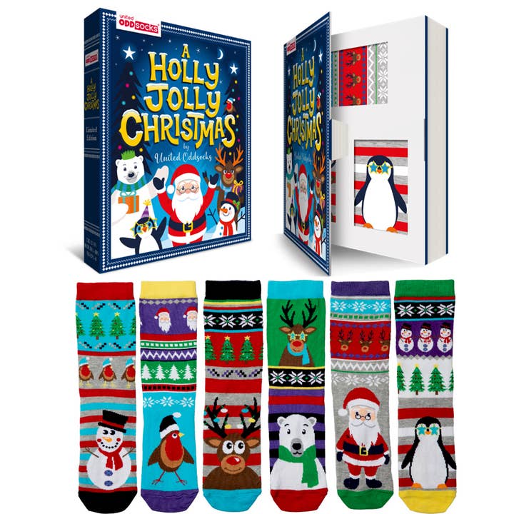 JOLLY CHRISTMAS | 6 Odd Socks Gift Box - United Oddsocks for wholesale by Sock Academy