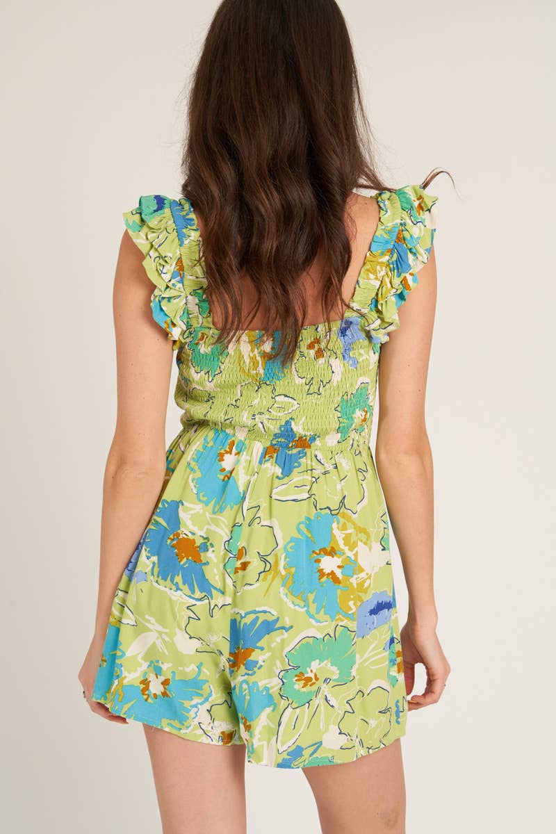 BLEU LIME MULTI Barboteuse smockée sans manches en vente sur Faire5