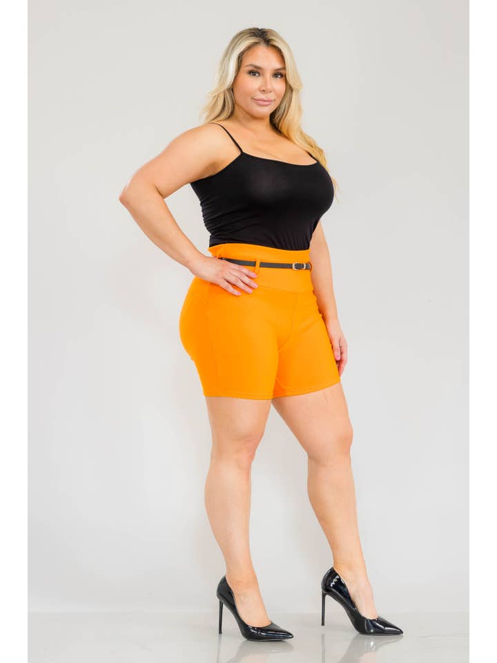 REDFINCH APPAREL INC - Wholesale Shorts - Women's - Womens Plus Size Sculpting Shorts With Faux Leather Belt4