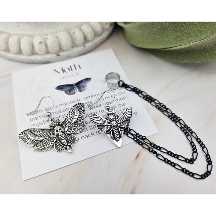 WonderLight Jewelry - Wholesale Jewelry Set - Mismatched Moth Ear Cuff Earring Set - Moth / Change