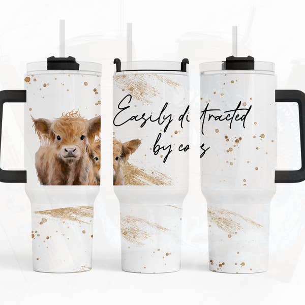 Easily Distracted Highland Cow 40 oz. Tumbler for wholesale by Crafty Casey's Wholesale