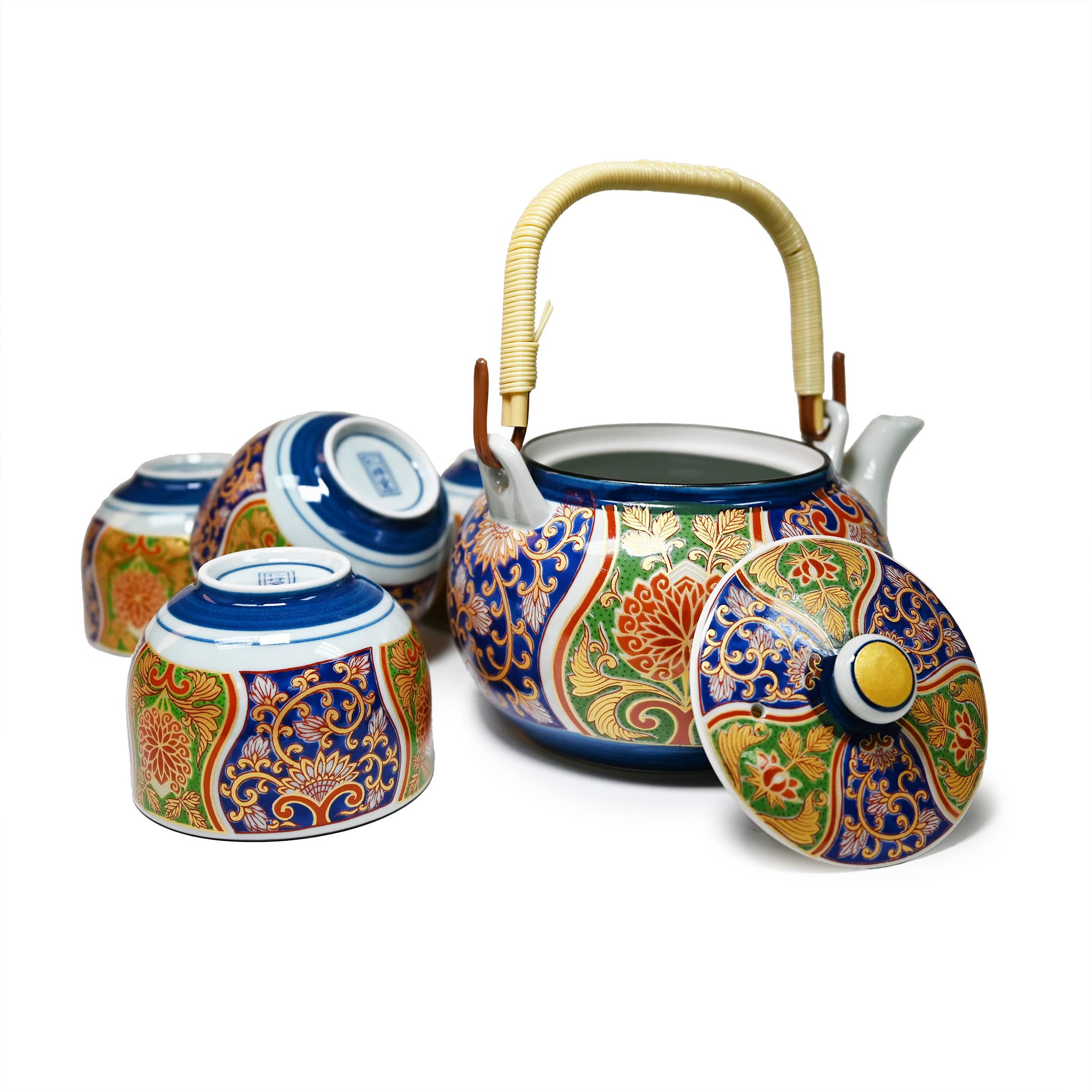 Fuji Merchandise Corporation - Wholesale Tea Set - ARITA TEA SET – NAVY AND ORANGE ORNATE FLORAL PATTERN1