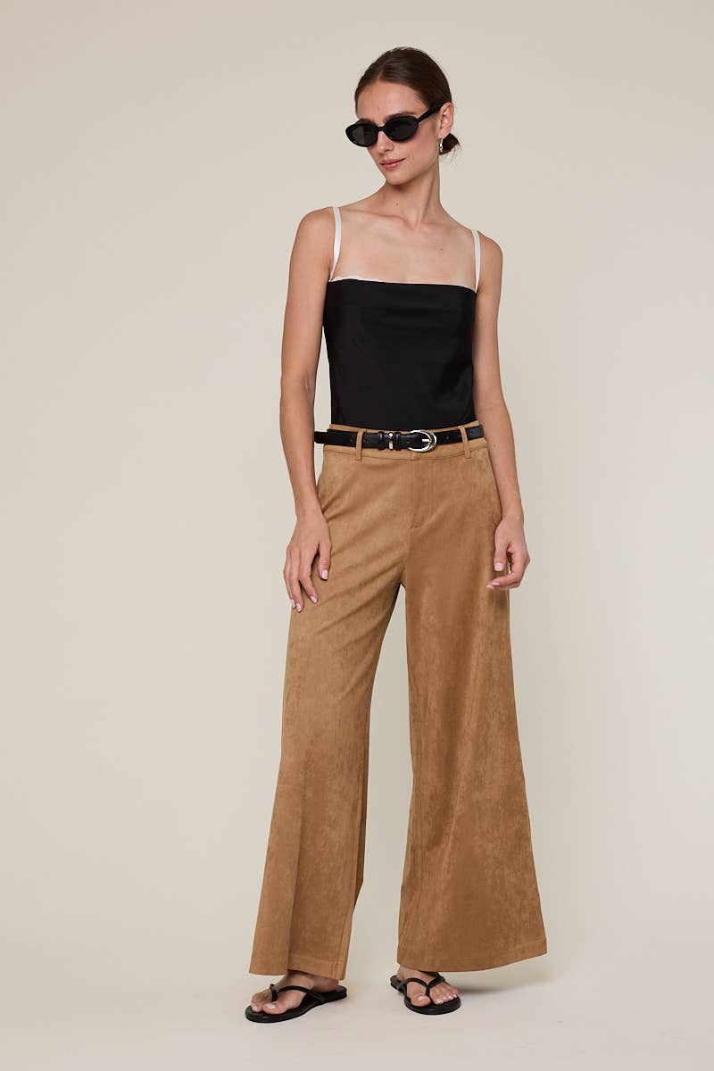 Sky to Moon - Vente Pantalon – femme - PANTALON ÉVASÉ LONG UNI EN DAIM À TAILLE MI-HAUTE12