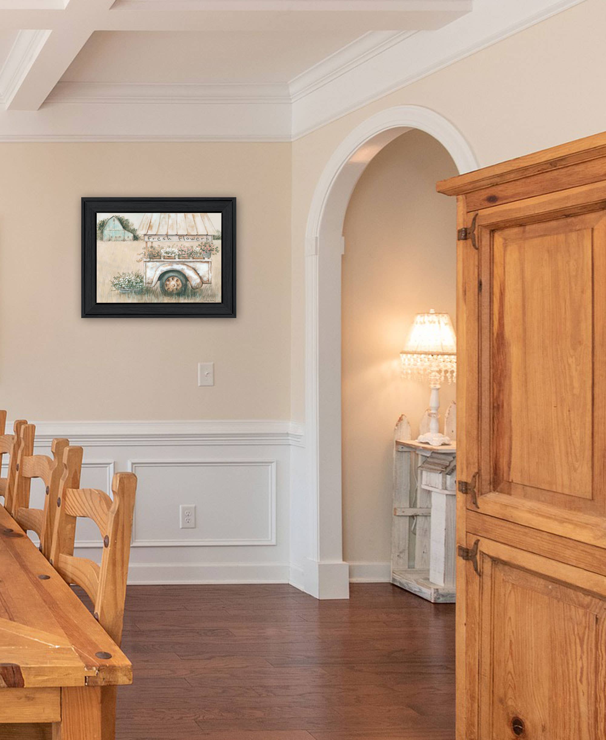 Trendy Decor 4U - Vente Affiche d'art - Œuvre d'art Fleurs fraîches par Pam Britton, 19x15, Cadre en charbon de bois1