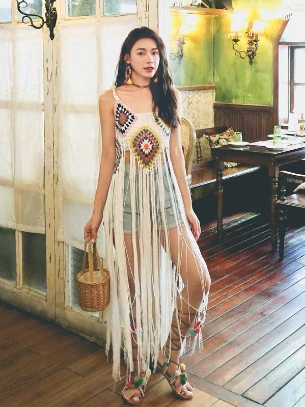 Hope & Sunshine - Wholesale Dress – Women's - Lace Crochet Tassel Cami Dress2