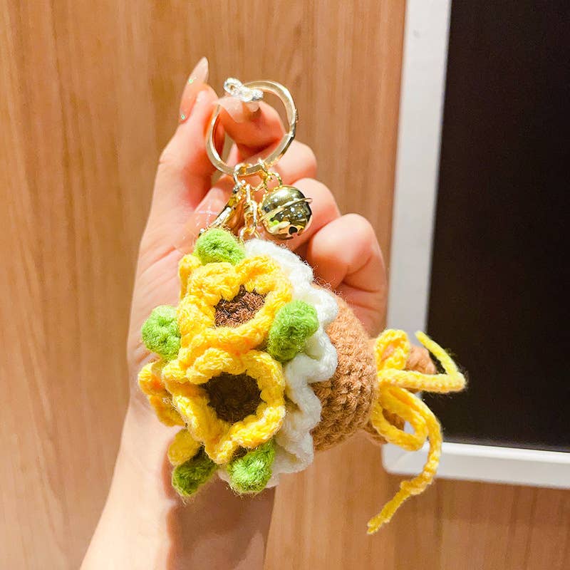 MKS America - Wholesale Keychain - Women's - Crochet Bouquet Rose Sunflower Keychain2
