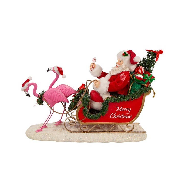 Kurt S. Adler, Inc. - Wholesale Christmas Decoration - 10"FLAMINGOS PULLING SANTA SLEIGH