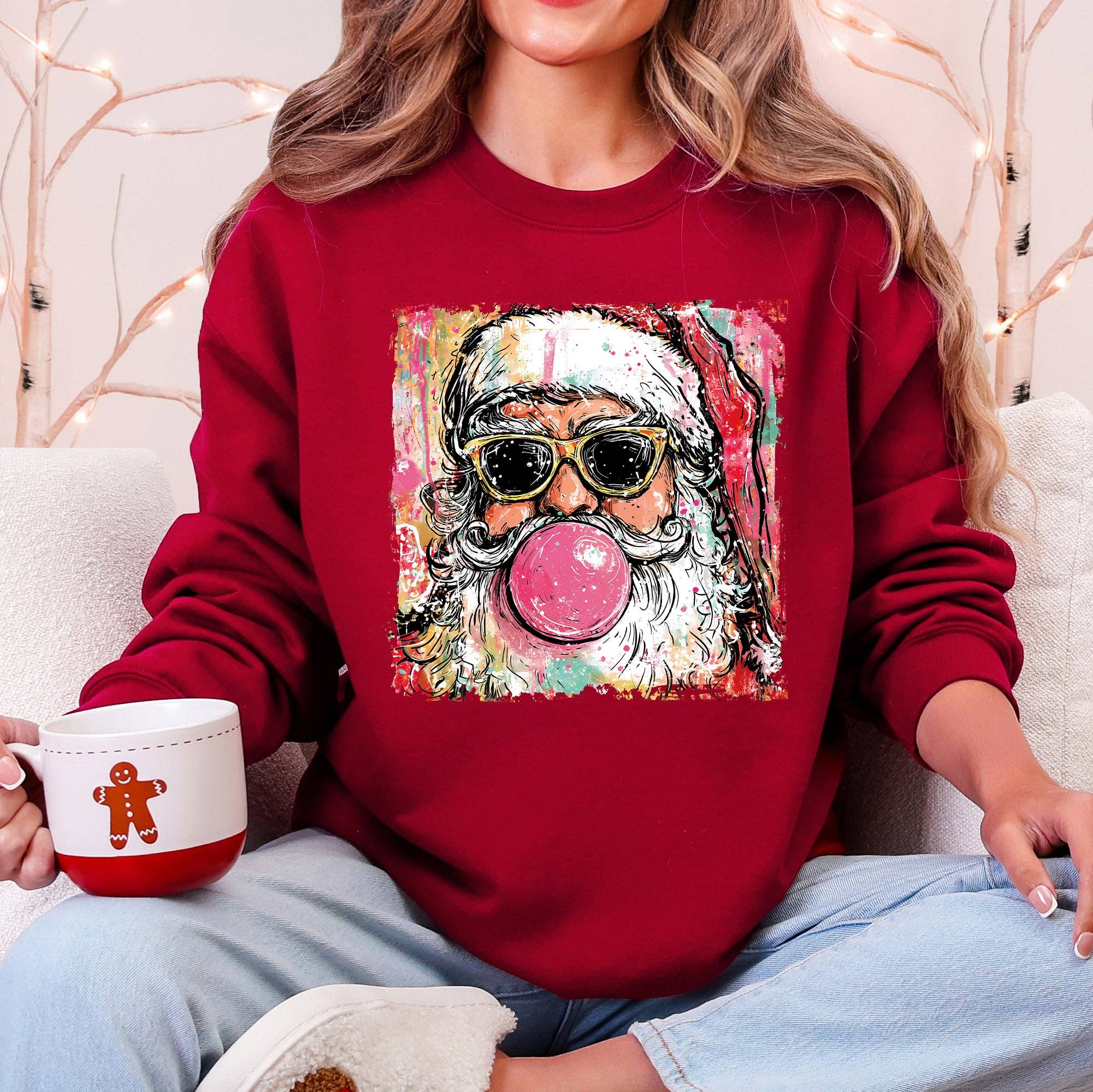 Refinery Number One LLC - Wholesale Graphic Sweatshirt - Unisex - Vintage Santa, Sketched Christmas Bubble Gum Cute Sweatshirt2