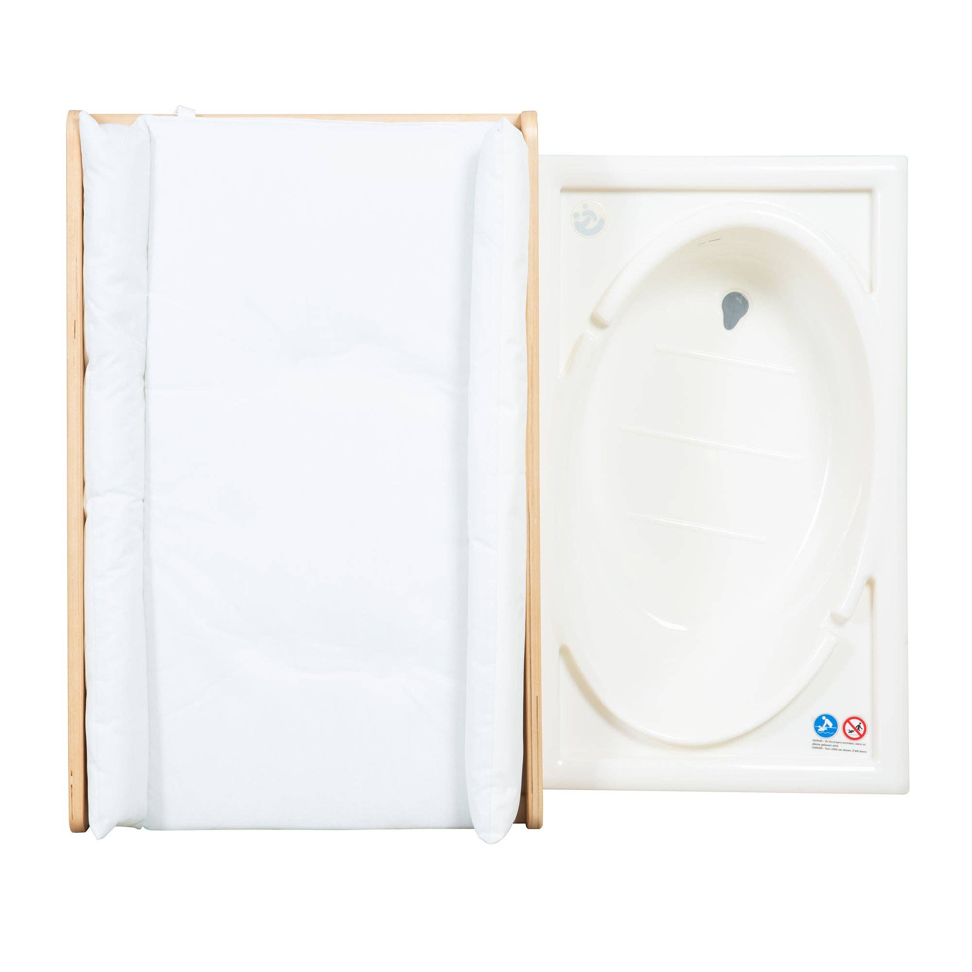 Fasciatoio Con Vasca 2 In 1 - Baby Pool Con Materasso Bianco E Rotelle, Legno Naturale Salvaspazio - Foto 8