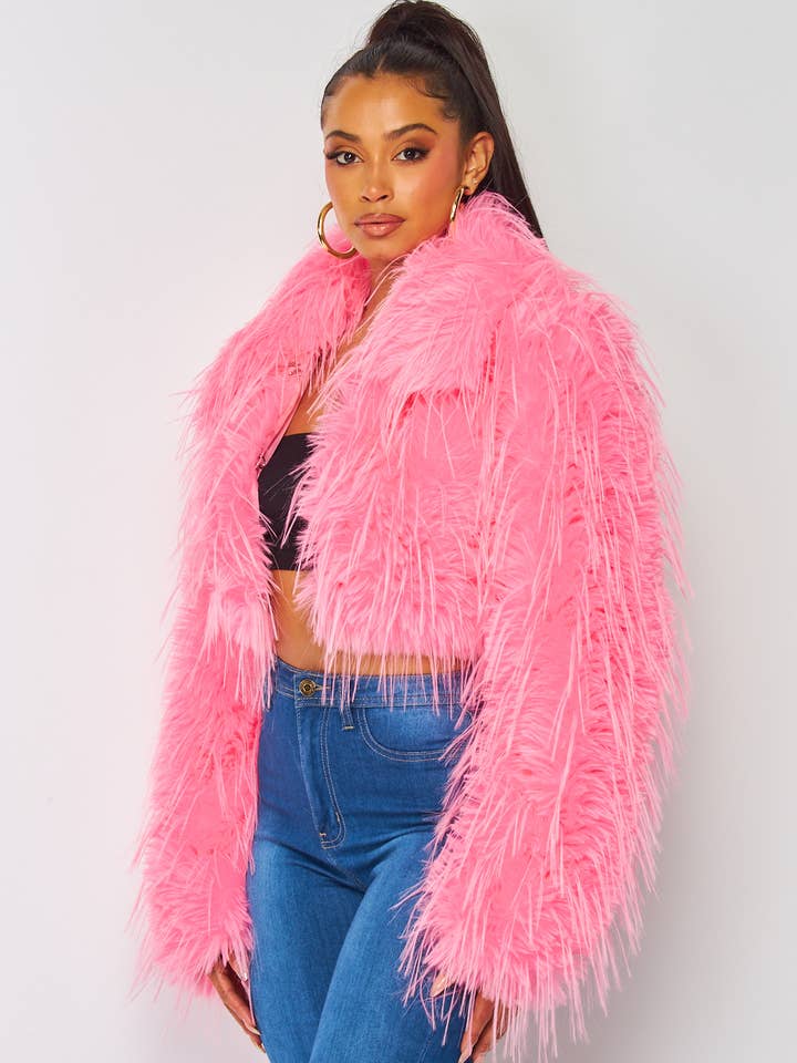 Hot & Delicious - Wholesale Fur/faux fur coat – Women's - Rachel Shaggy Cropped Collar Faux Fur Coat Jacket (HDJ33545)6