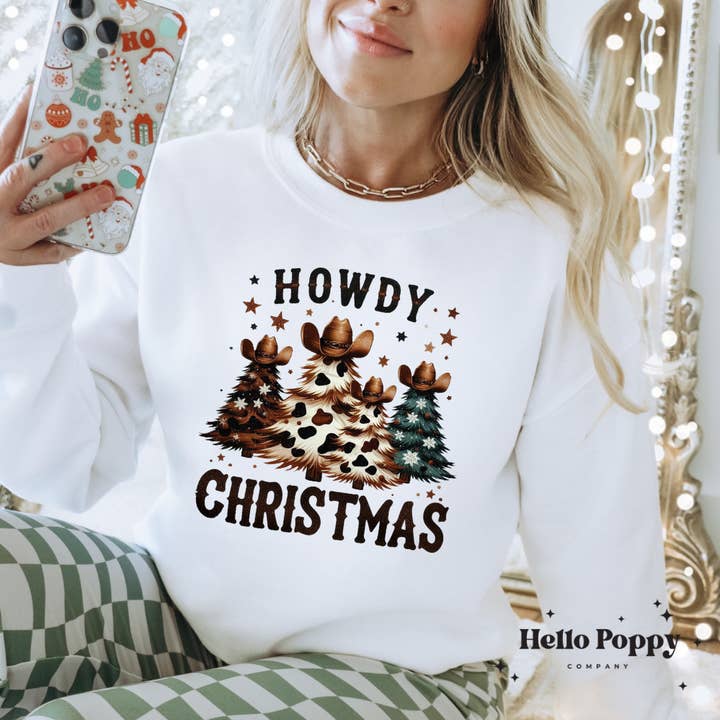 Chandail à encolure ras-du-cou Howdy Christmas Western Holiday pour la vente par Hello Poppy Company