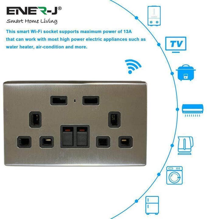 ENER-J - Wholesale Power Adapter - Smart Twin Wall Sockets with Usb 2 Usb Ports, (Silver)