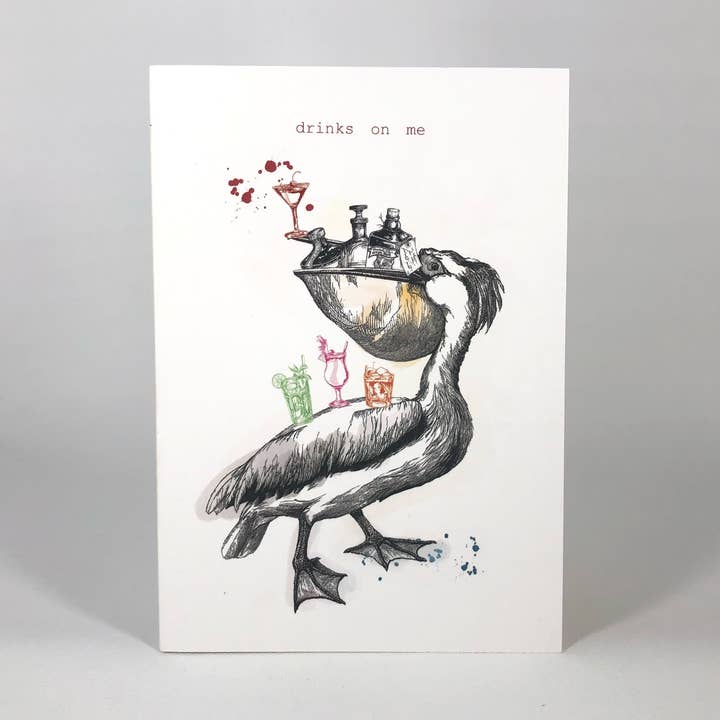 Biglietto di auguri «Drinks On Me Pelican» per la vendita all'ingrosso da parte di Diedododa