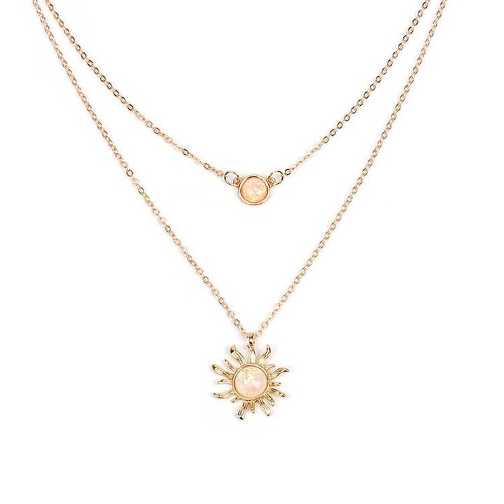 Perimade & Co. LLC - Wholesale Pendant/Charm Necklace - Dainty Sun Moon Opal Charm Layering Necklace in Solid Copper3