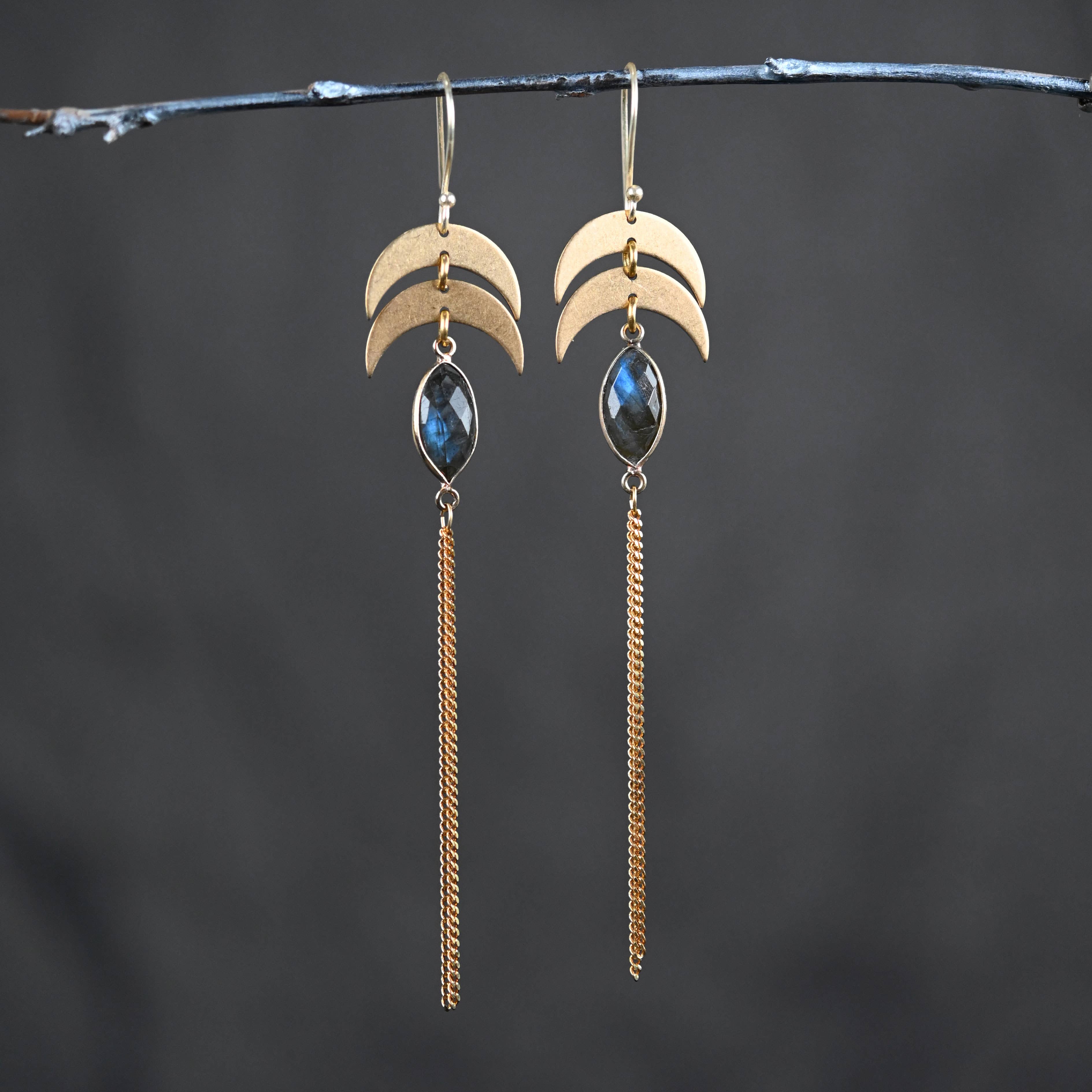 KBD Studio - Wholesale Tassel Earrings - Double Moon w/ Semi Precious & Chain Tassel0