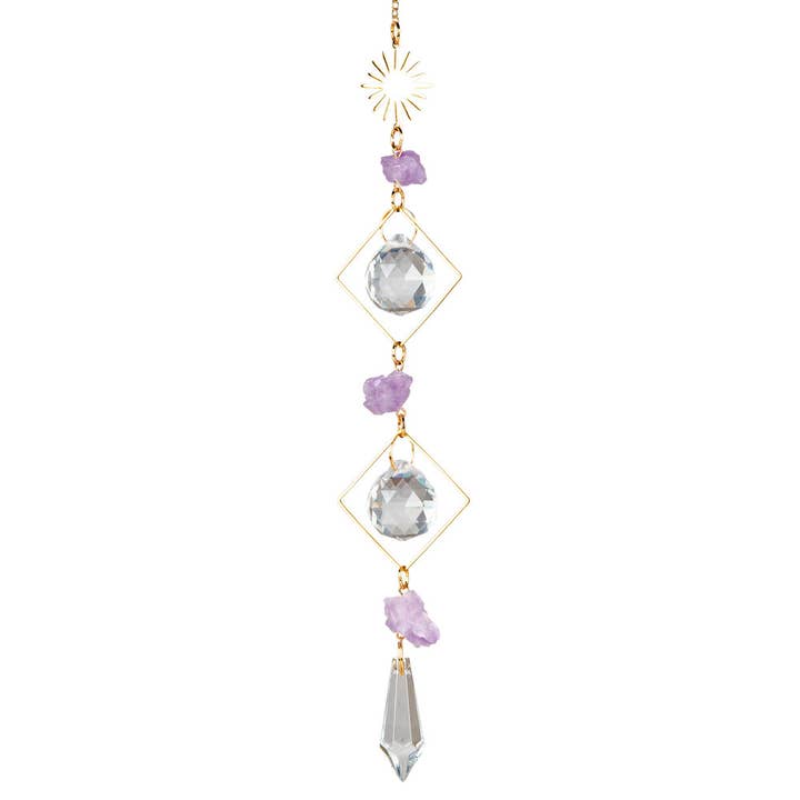 Benjamin International - Wholesale Suncatcher - SUN WITH AMETHYST DOUBLE TRIANGLE CRYSTAL SUNCATCHER